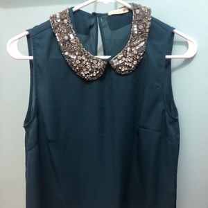 Rhinestone Collared Top